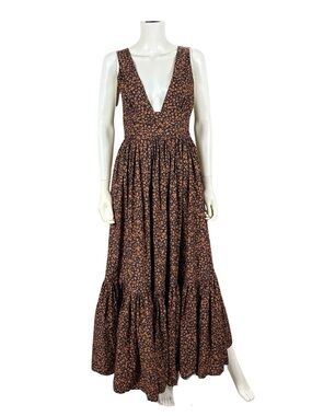 Matteau Tiered Floral Cotton Poplin Plunge Maxi Dress